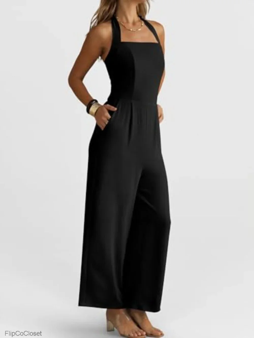 Women's Jumpsuits Halter Wide Leg Sleeveless